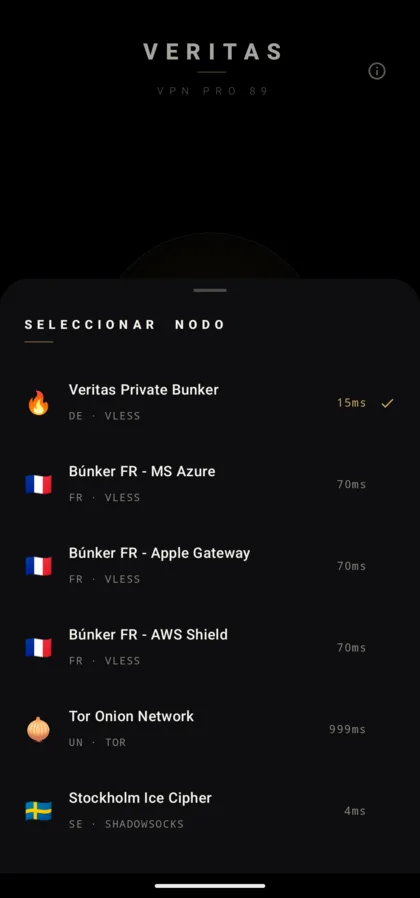 List of available servers in the app